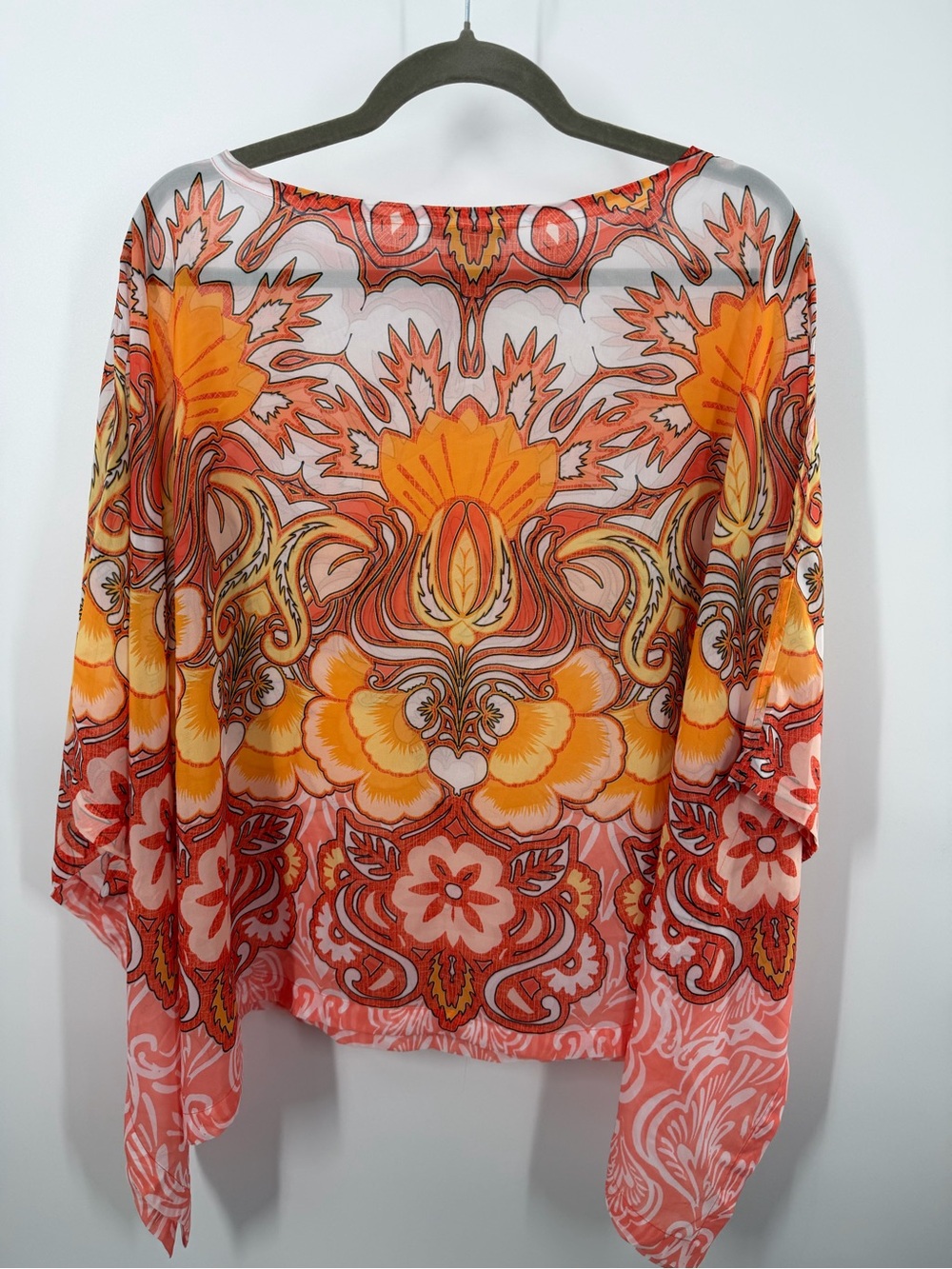 Chico’s Orange and White Floral Paisley Poncho - Picture 5 of 6